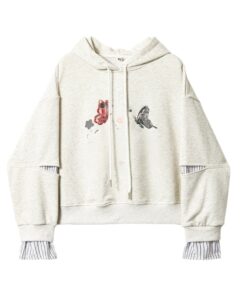 Faux Two-Piece Hoodie with Butterfly Print