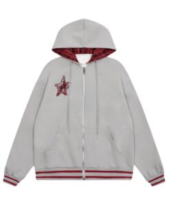 Vintage Red Plaid Patchwork Hoodie