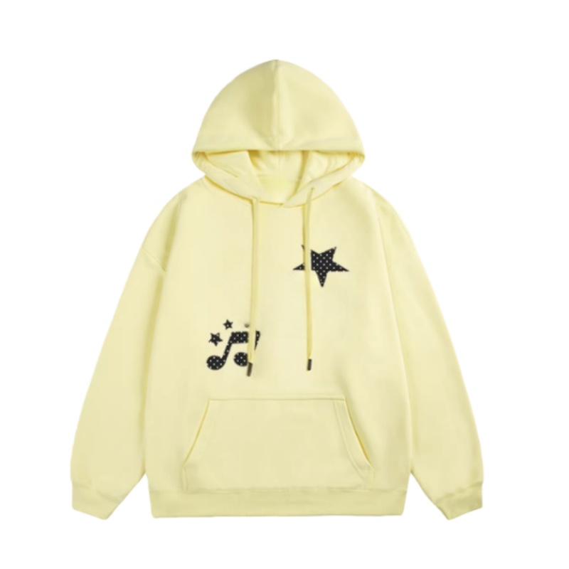 Yellow Hoodie with Polka Dot and Star Print