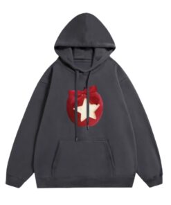 Dark Gray Hoodie with Apple and Star Print
