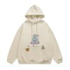 Casual Apricot Hoodie with Cartoon Print