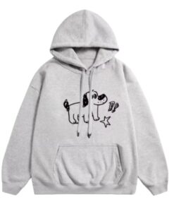 Gray Hoodie with Fun Graffiti Puppy Print
